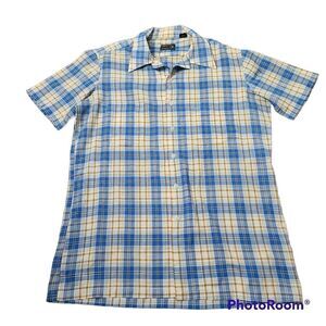 Vintage 90's Blue Tan Button Down Short Sleeve Men's shirt